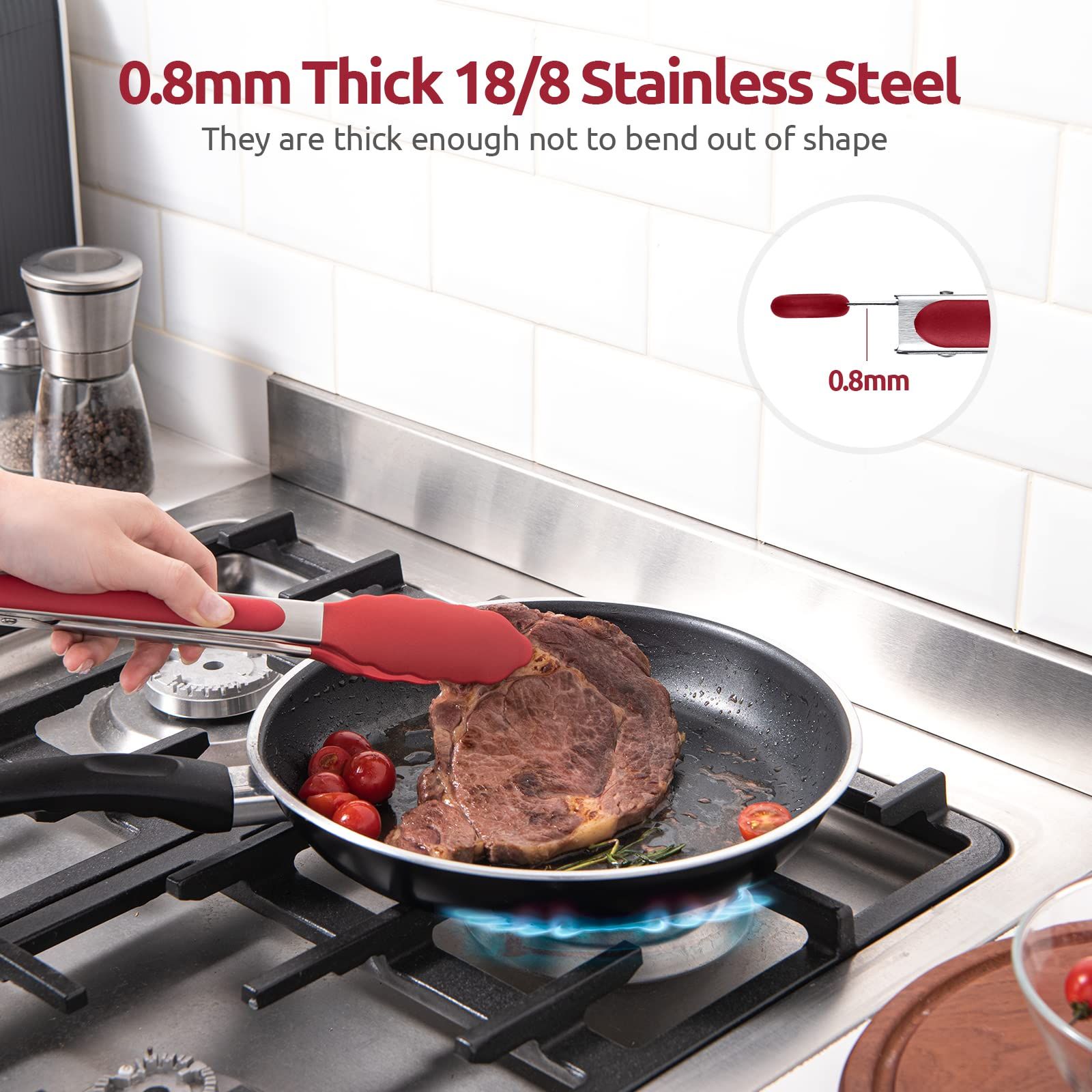 9 inch 480ºF Hot Proof Cooking Tong with Firm Sealed Non Stick Rubber Tips & view 5