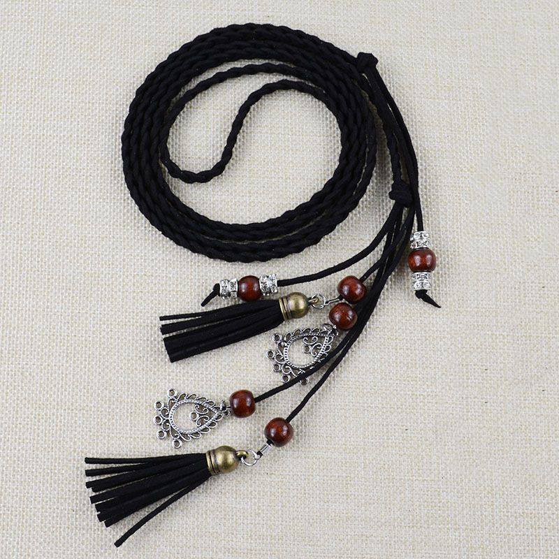Exotic Women Waist Belt/Rope/Chain with Tassel and Beads Boho Wrap Skinny Belt view 2