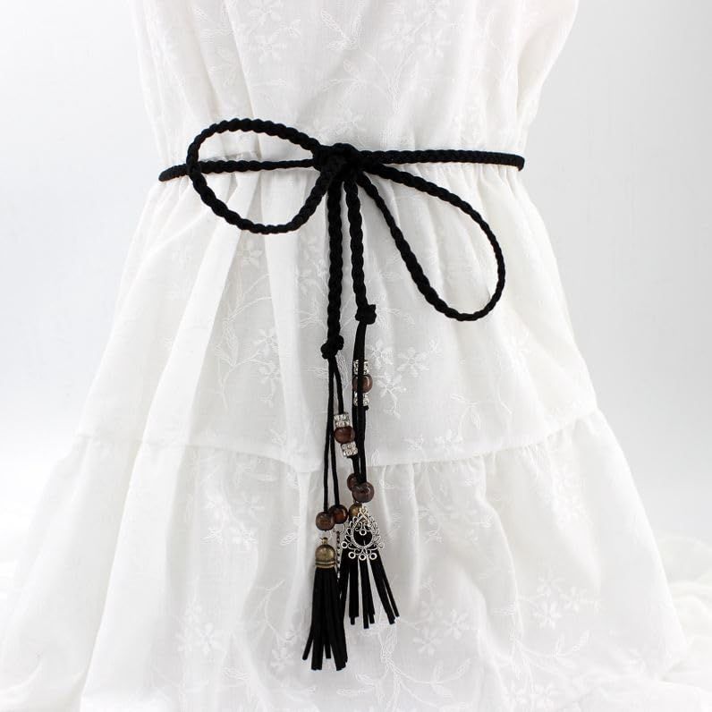 Exotic Women Waist Belt/Rope/Chain with Tassel and Beads Boho Wrap Skinny Belt view 3