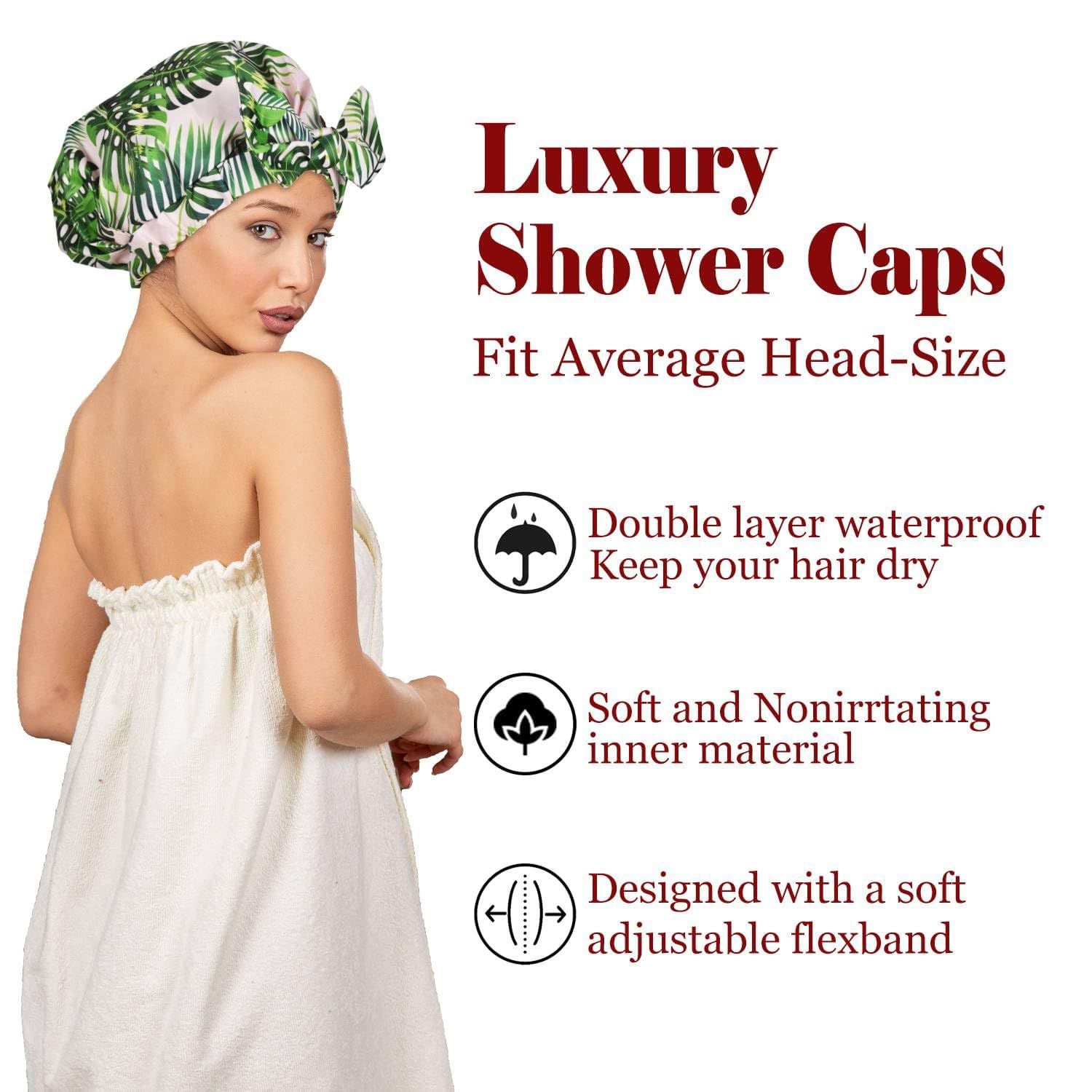 Shower Cap Luxury Shower Caps for Women Reusable Waterproof Hair Cap for view 2