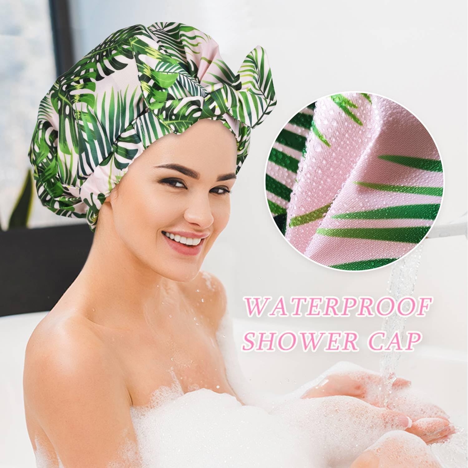 Shower Cap Luxury Shower Caps for Women Reusable Waterproof Hair Cap for view 3