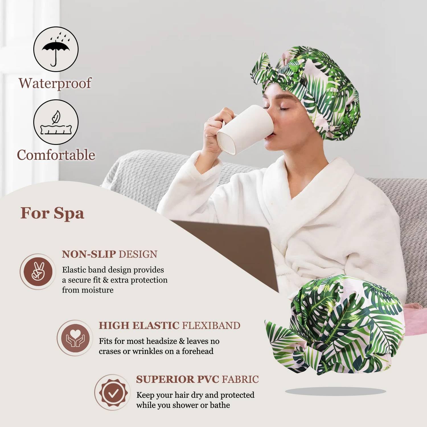 Shower Cap Luxury Shower Caps for Women Reusable Waterproof Hair Cap for view 4