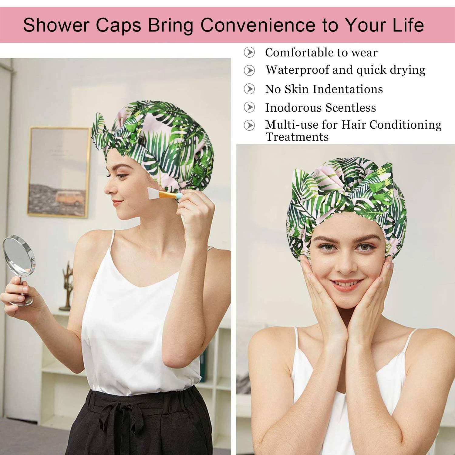 Shower Cap Luxury Shower Caps for Women Reusable Waterproof Hair Cap for view 5
