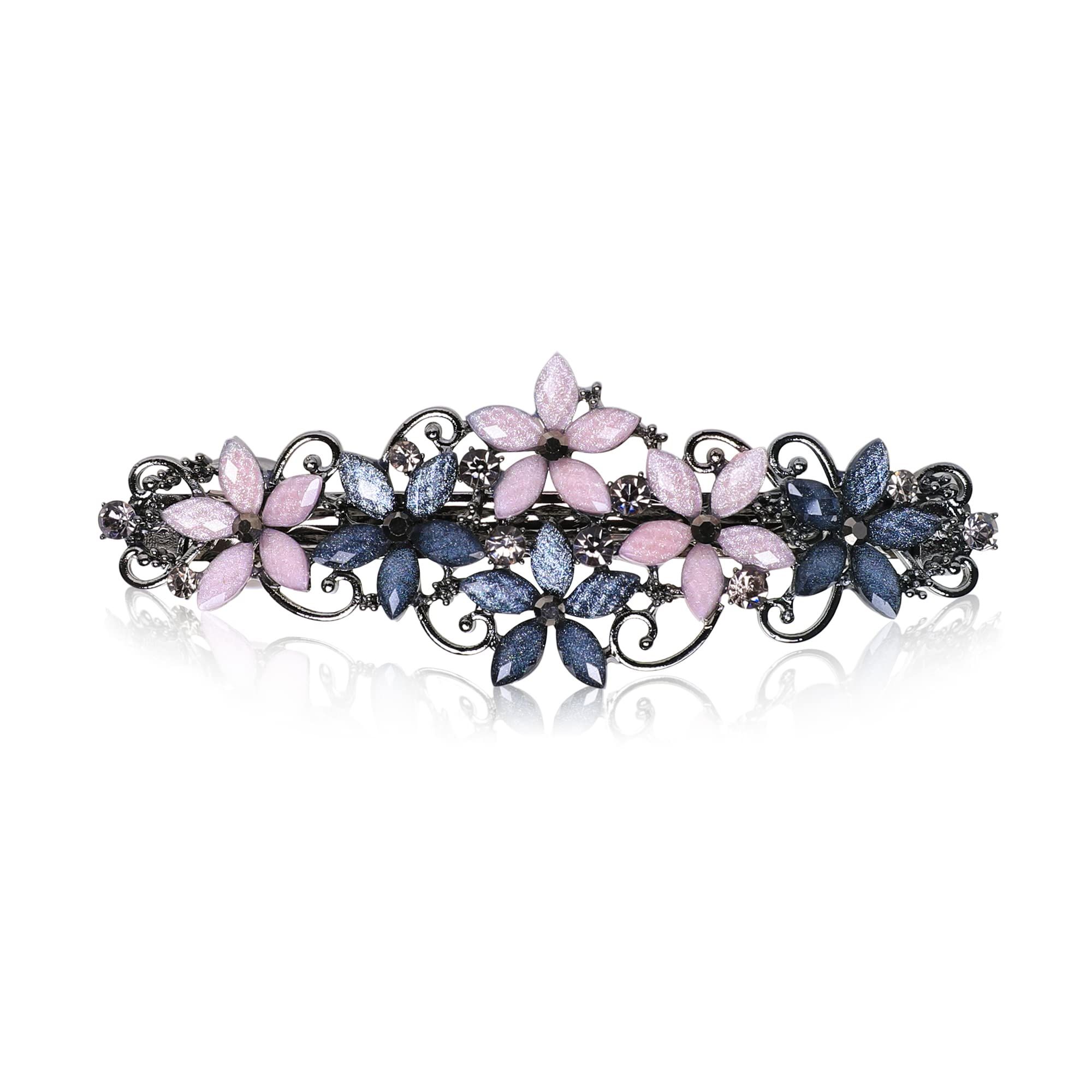 Flower Rhinestone Hair Barrettes for Women Fine Hair Glitter Sparkle Fancy