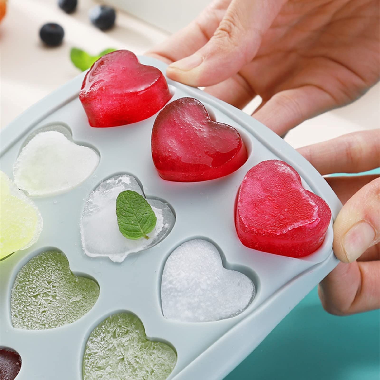 Shape Ice Cube Tray with Lid Heart Shape Silicone stencil Pink Kitchen Cube view 3