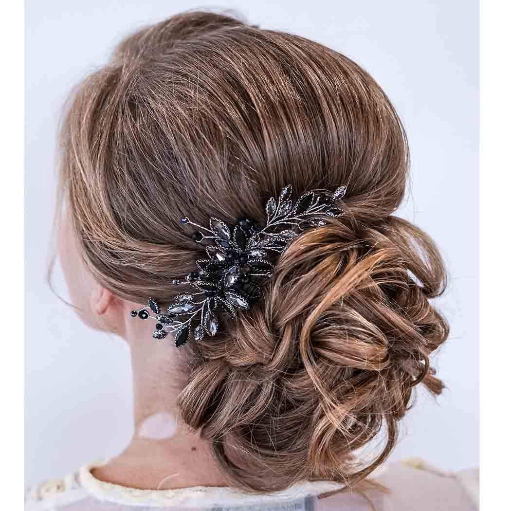 Black Wedding Hair Comb Rhinestones Opal Crystal Vintage Bridal Hair Clips