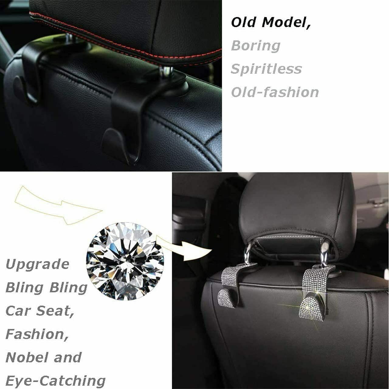 2 PCS Bling Car Seat Hooks for Women Girl view 3