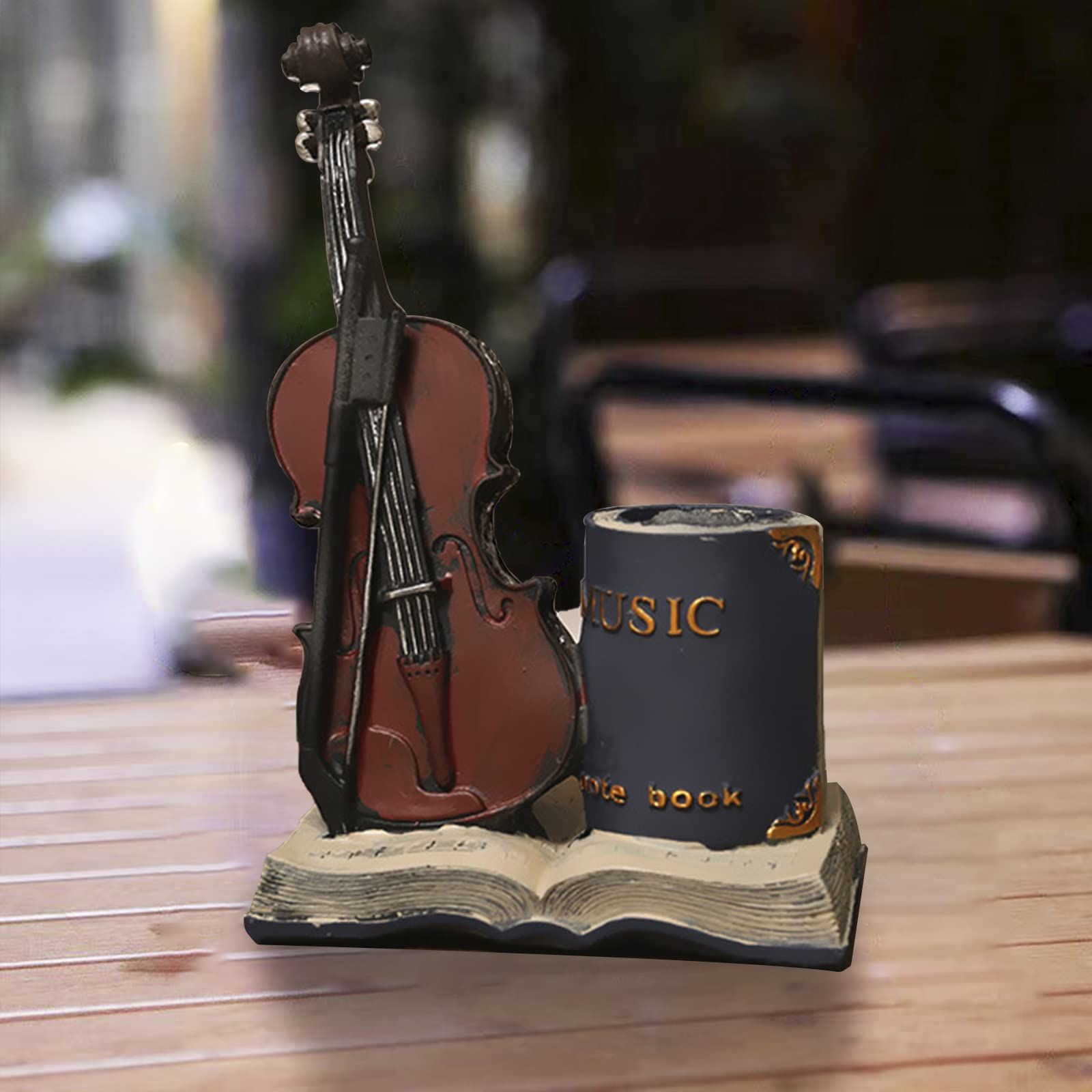 Resin Violin Sculpture Pen Holder Pencil Holder Pen Organizer Cosmetic Brush view 4