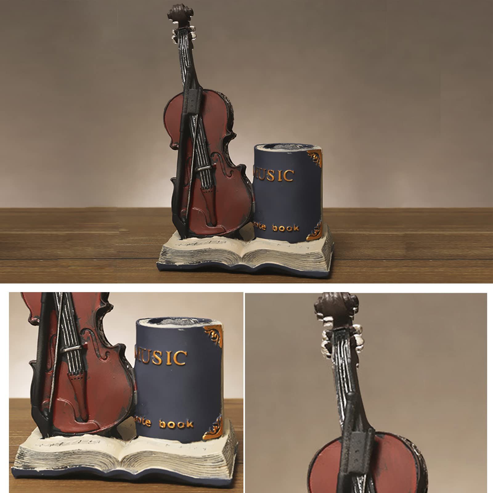 Resin Violin Sculpture Pen Holder Pencil Holder Pen Organizer Cosmetic Brush view 5