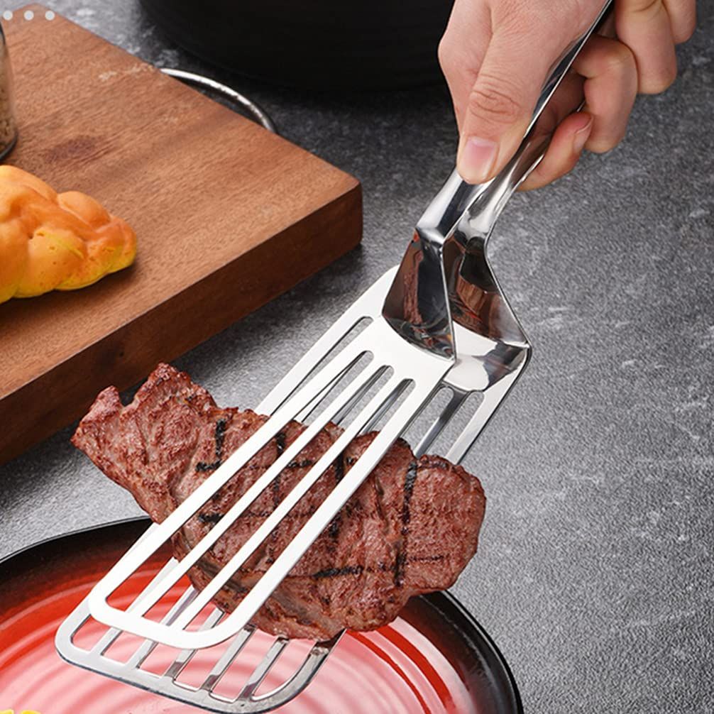 Fish Spatula Stainless Steel Slotted Barbecue Clip Steak Clamp For Flipping view 3