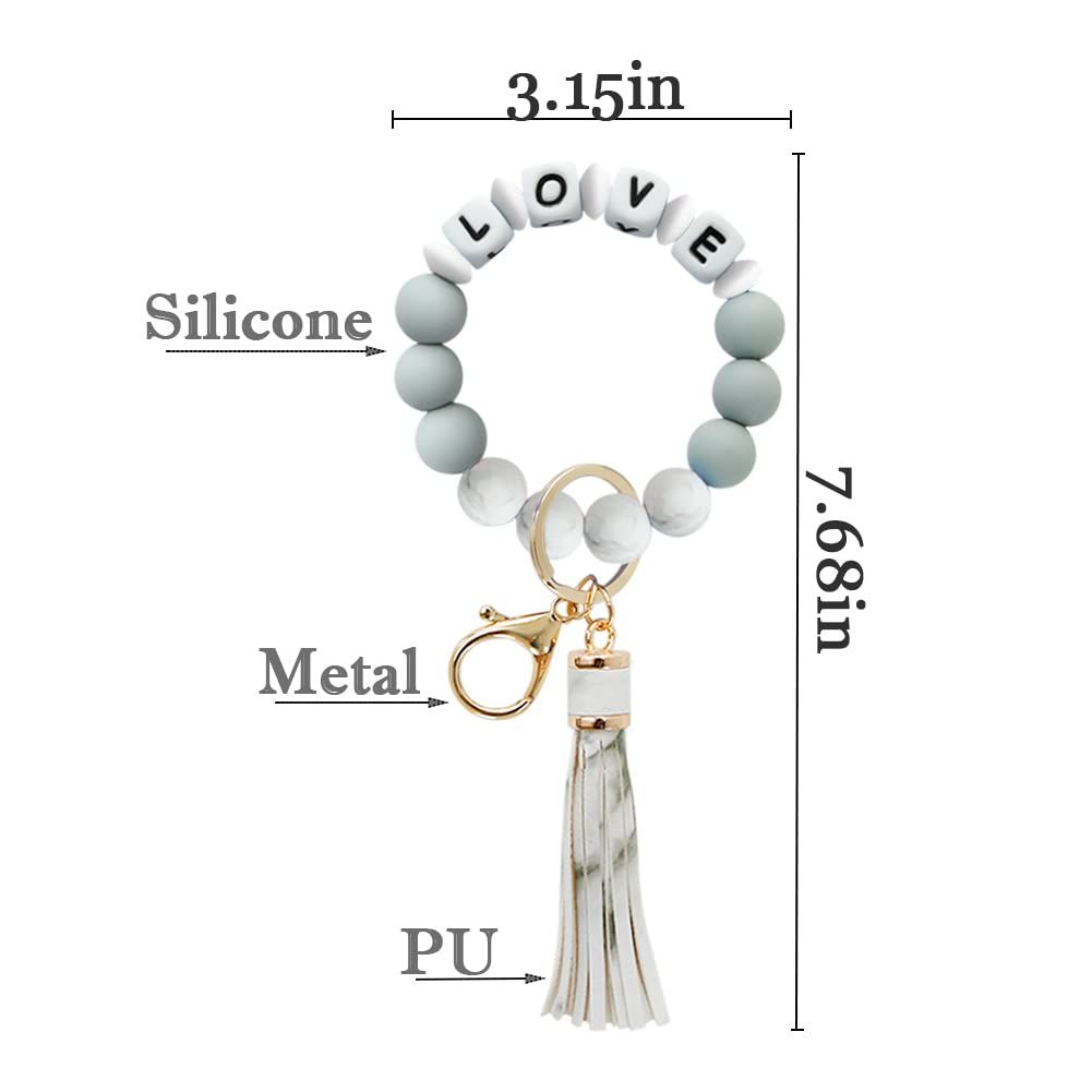 Silicone Keychain Ring for Women Keyring Bracelet Bangle with Tassel Car view 2