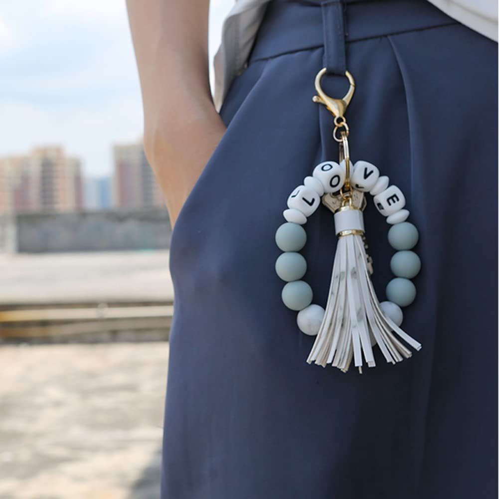 Silicone Keychain Ring for Women Keyring Bracelet Bangle with Tassel Car view 4
