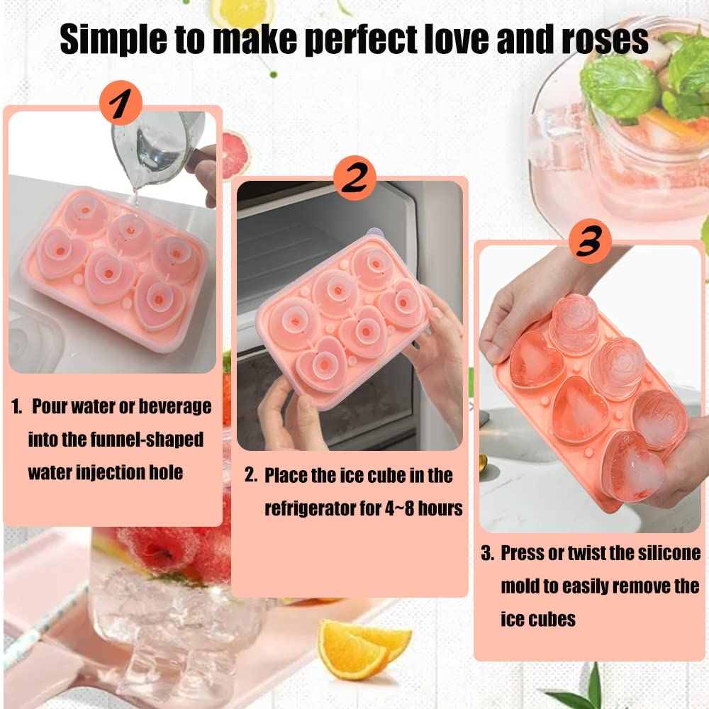 Silicone Ice Cube Tray with Clear Funnel-type Lid Novelty Rose Ice Cube Mold view 2