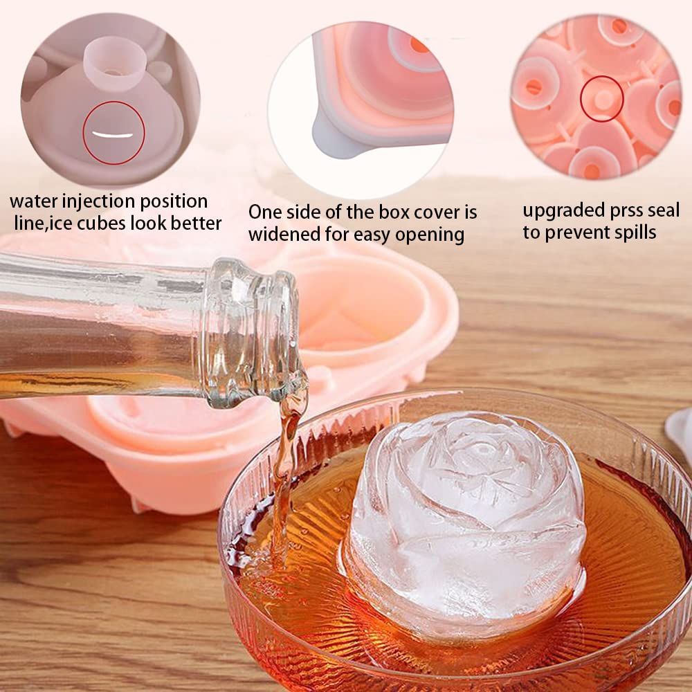 Silicone Ice Cube Tray with Clear Funnel-type Lid Novelty Rose Ice Cube Mold view 3