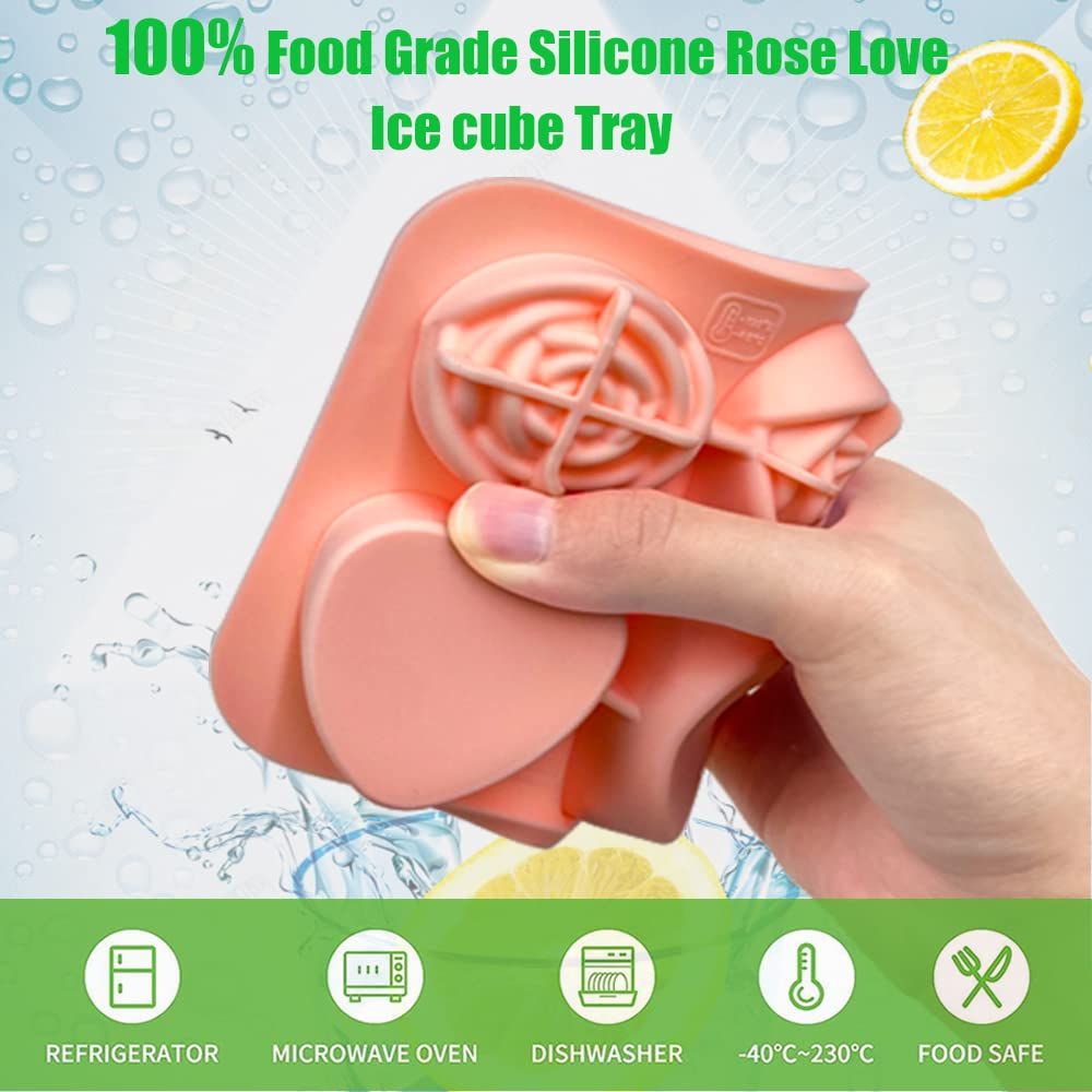 Silicone Ice Cube Tray with Clear Funnel-type Lid Novelty Rose Ice Cube Mold view 4