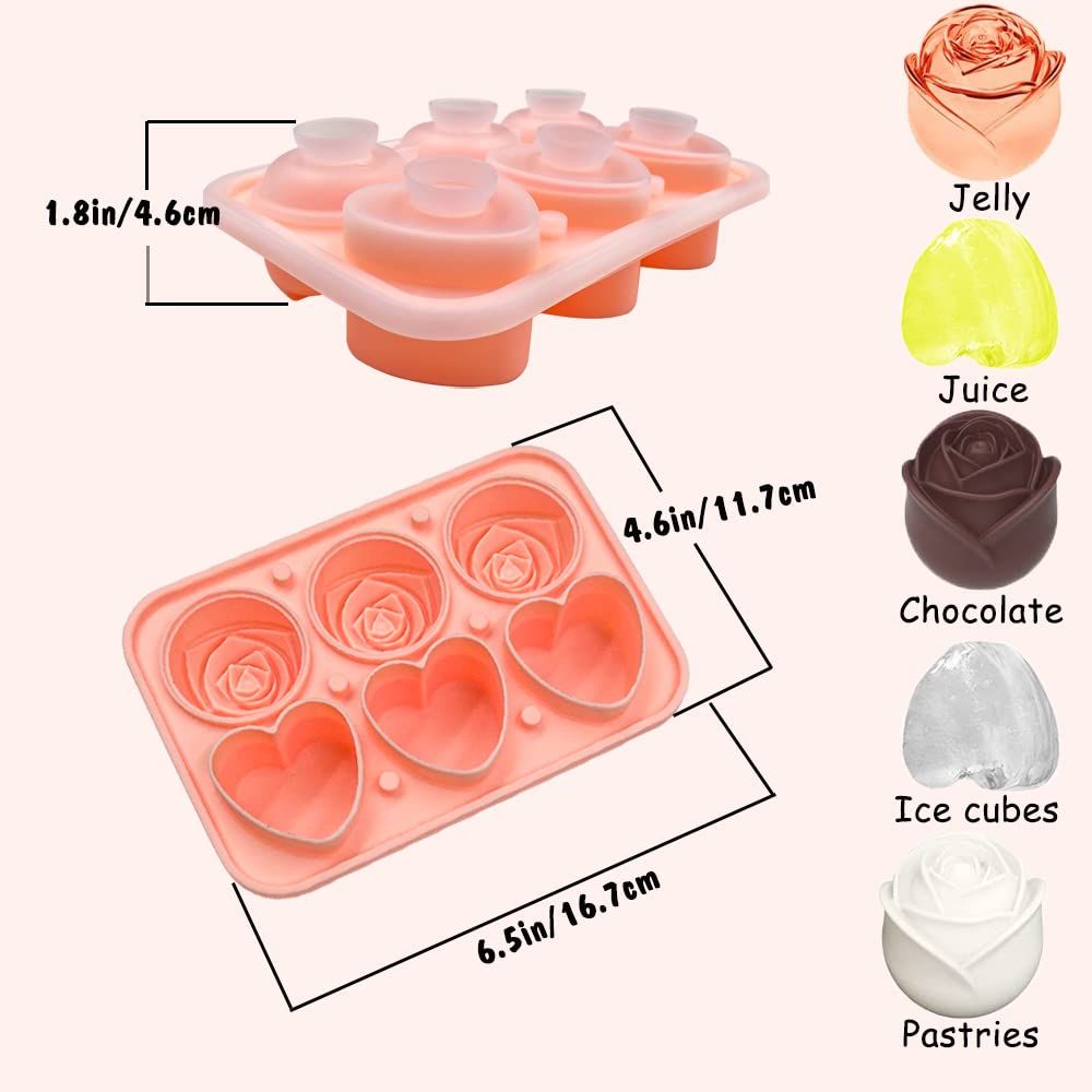 Silicone Ice Cube Tray with Clear Funnel-type Lid Novelty Rose Ice Cube Mold view 5