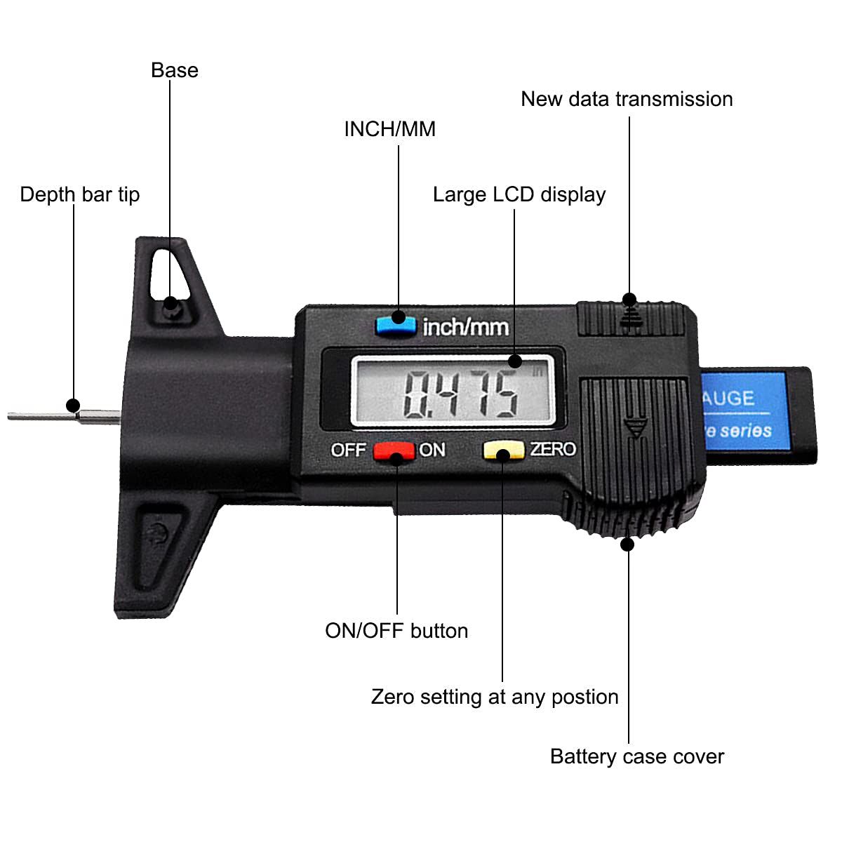 Tire Tread Depth Gauge, Digital Tire Tread Depth Gauge LCD with Inch and MM view 3