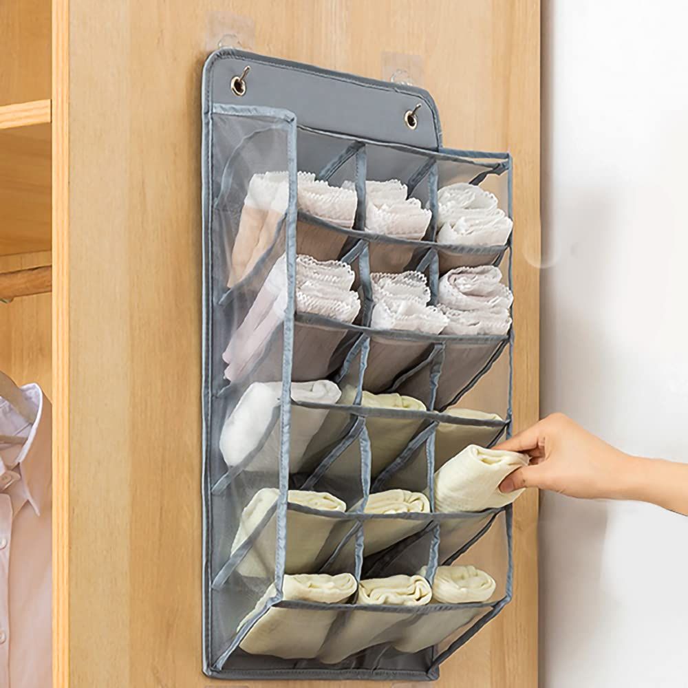 Durable Wardrobe Hanging Sock Organizer with 15 3D Mesh Pockets view 4