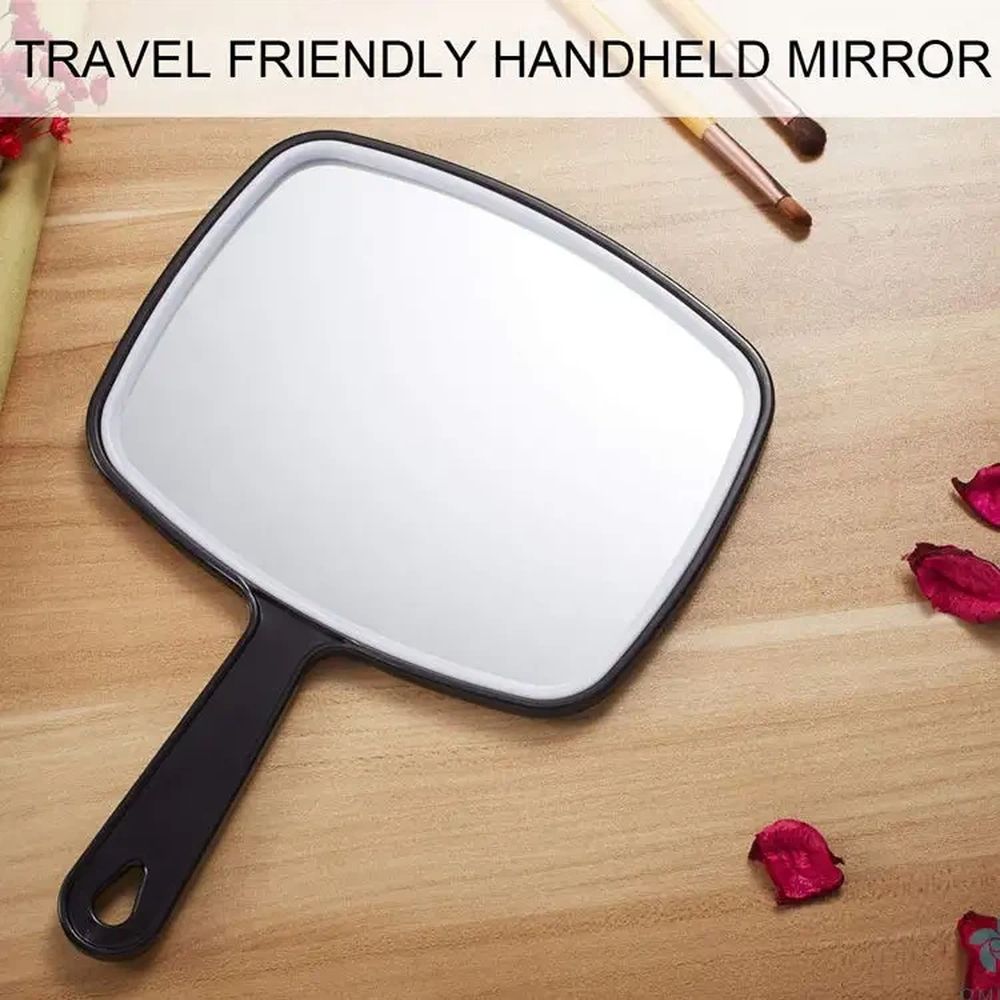 Hand Mirror, Black Handheld Mirror with Handle,Single-sided glass mirror with view 4
