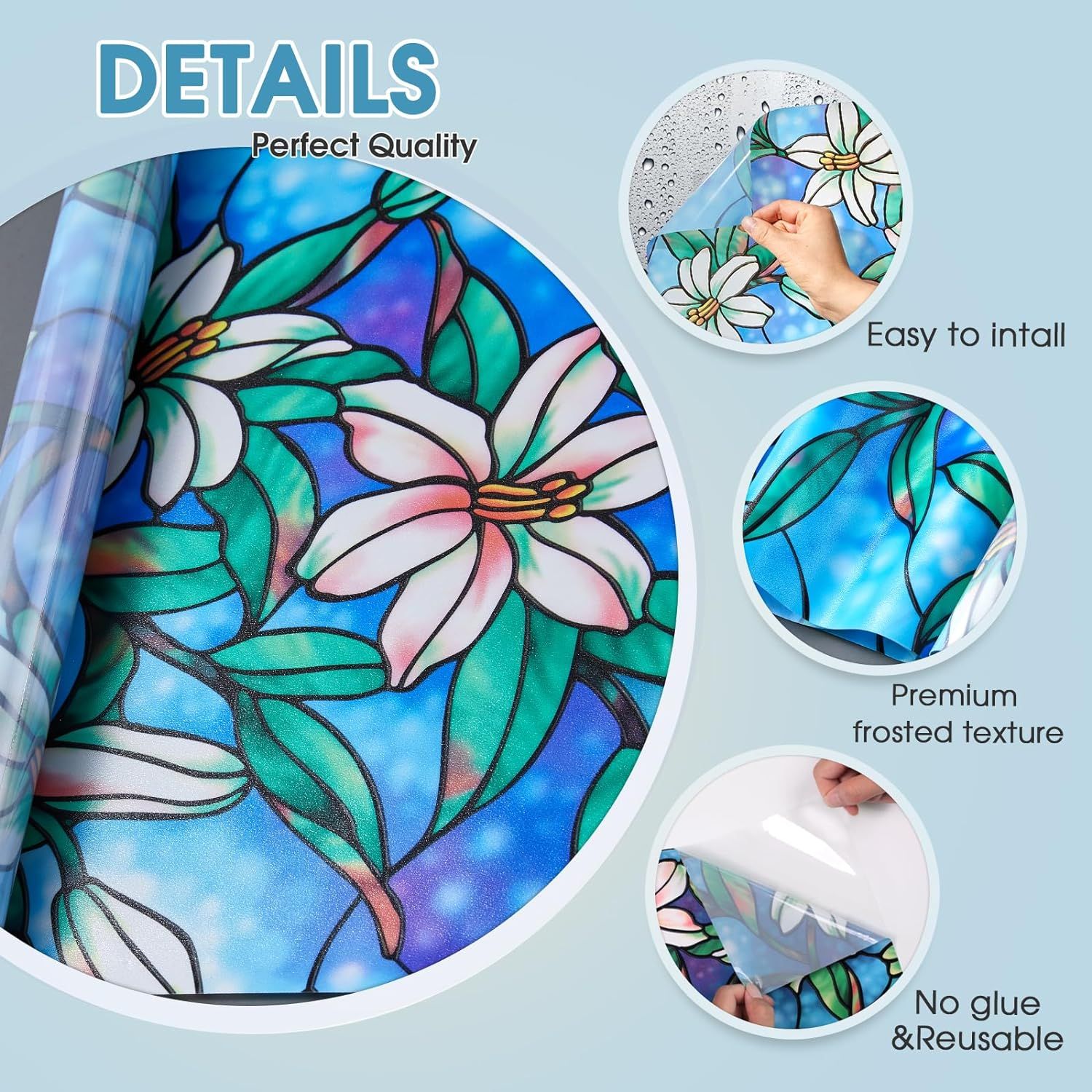 Stained Glass Window Film：Static Cling Decorative UV Sun Blocking Glass Window view 3