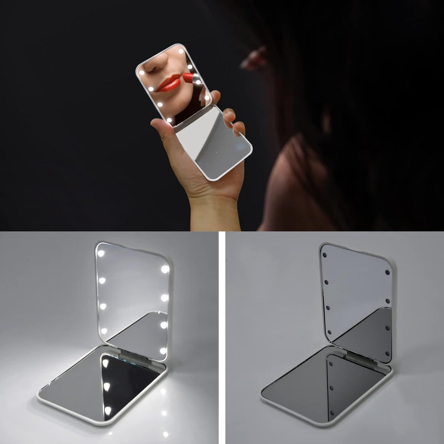 Pocket Mirror, Travel Makeup Mirror with Light for Purse, 2-Sided, Portable view 2