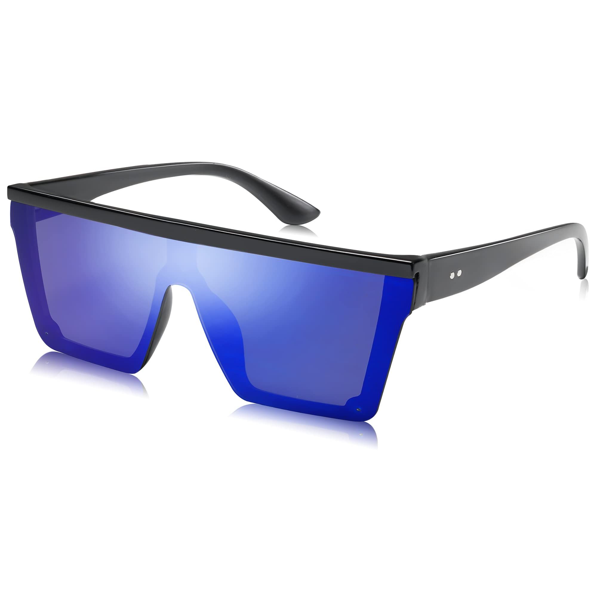 Square Big Sunglasses Women Thick Frame Flat Top Mirrored Sunnies Shades