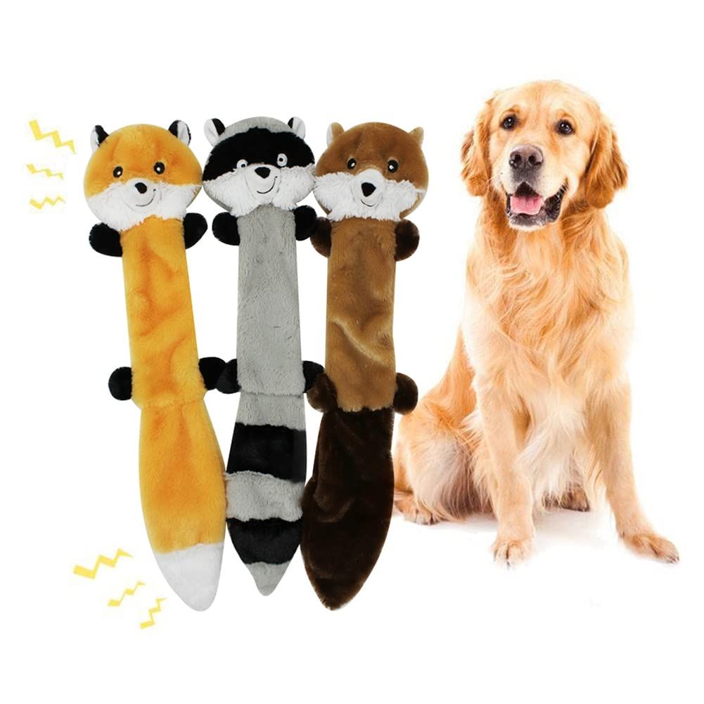 3 Soft Raccoon, & Squirrel - No Stuffing Squeaky Dog Toys, Unstuffed Chew Toy view 4