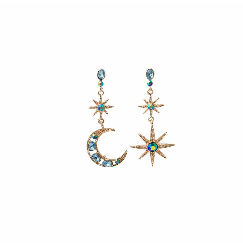 Crescent Moon Star Dangle Earrings