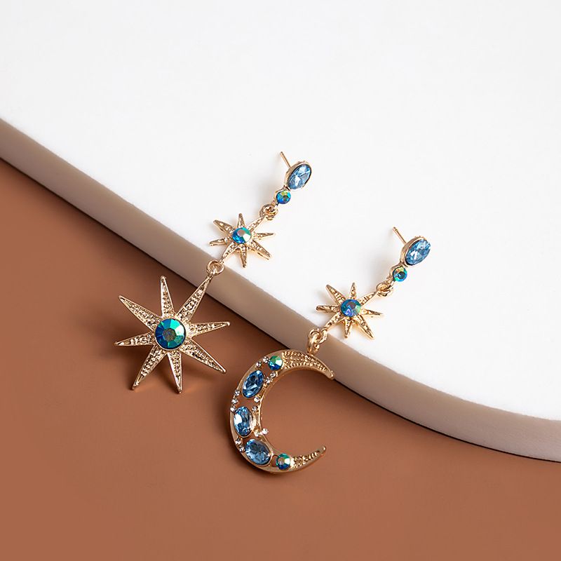 Crescent Moon Star Dangle Earrings view 3