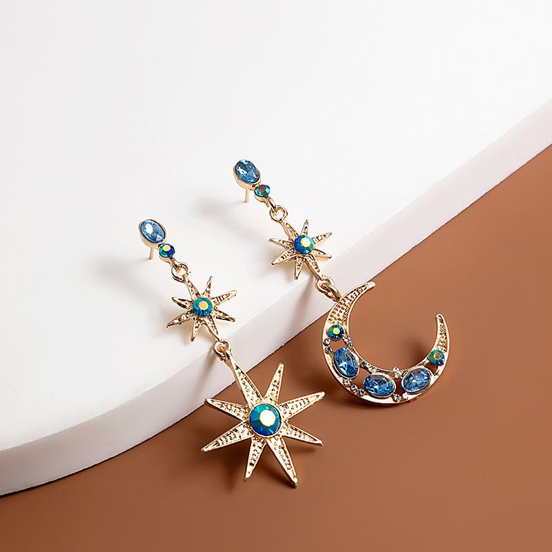 Crescent Moon Star Dangle Earrings view 5