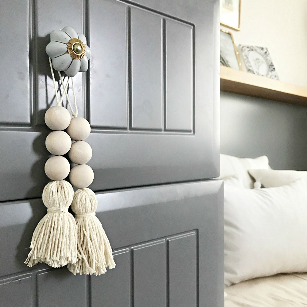 2PCS， Wood Bead Ornaments Farmhouse Beads with Tassel Ornaments Hanging view 3