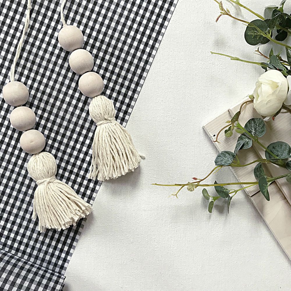 2PCS， Wood Bead Ornaments Farmhouse Beads with Tassel Ornaments Hanging view 5