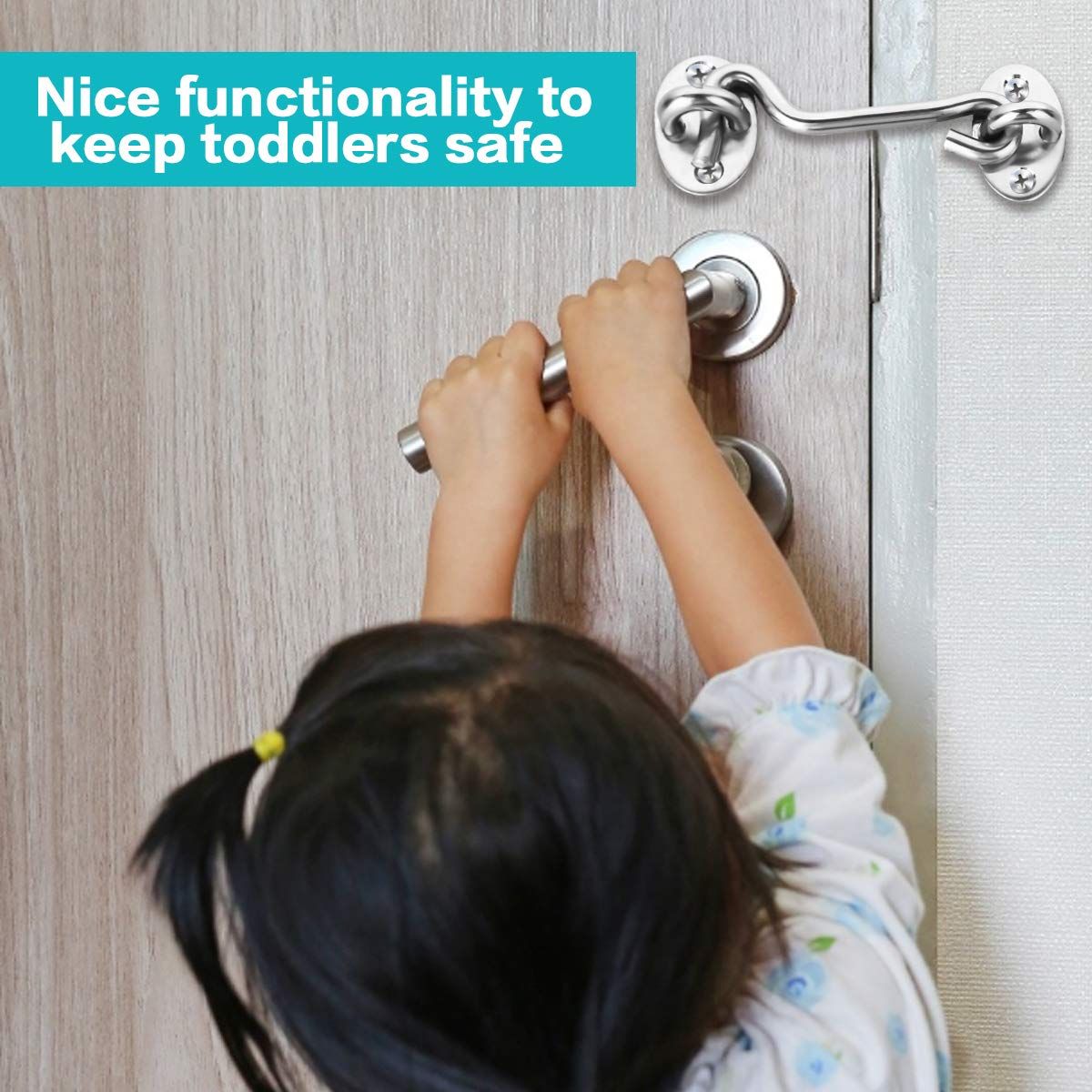 2PCS， Sliding Door Lock Eye Hook Latch with Screws view 3