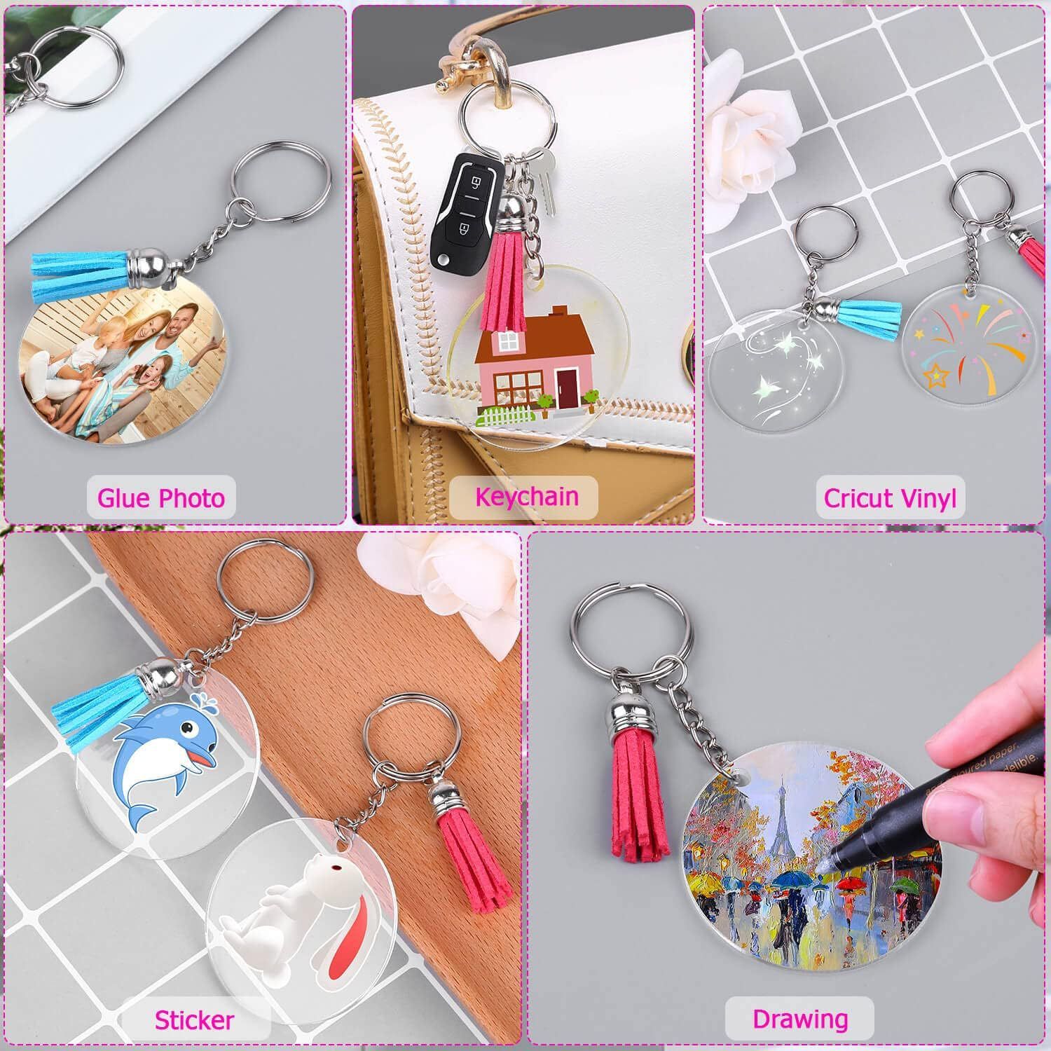 40PCS Acrylic Keychain Blank with Key Rings: Tassels Key Chain for Craft view 3