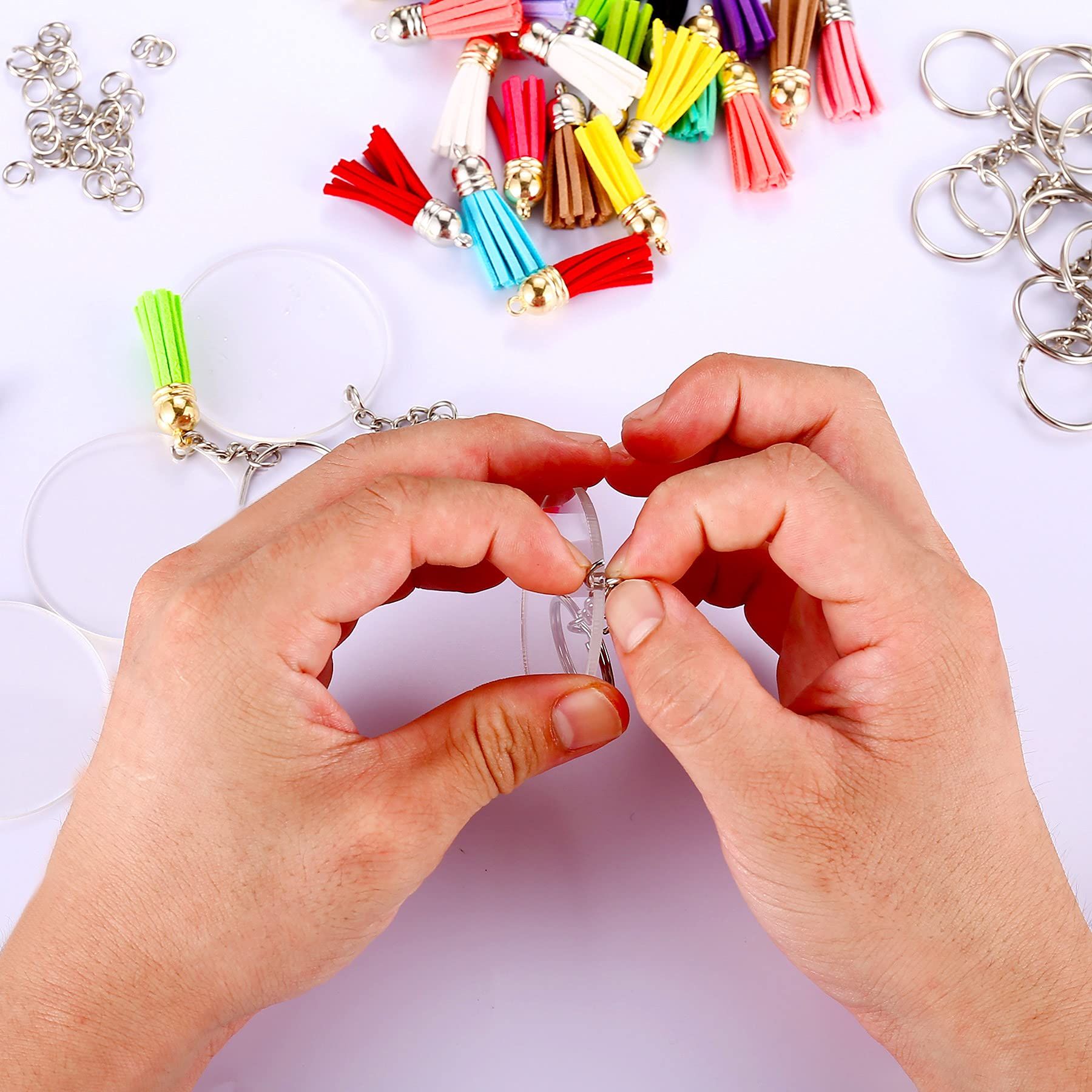 40PCS Acrylic Keychain Blank with Key Rings: Tassels Key Chain for Craft view 4