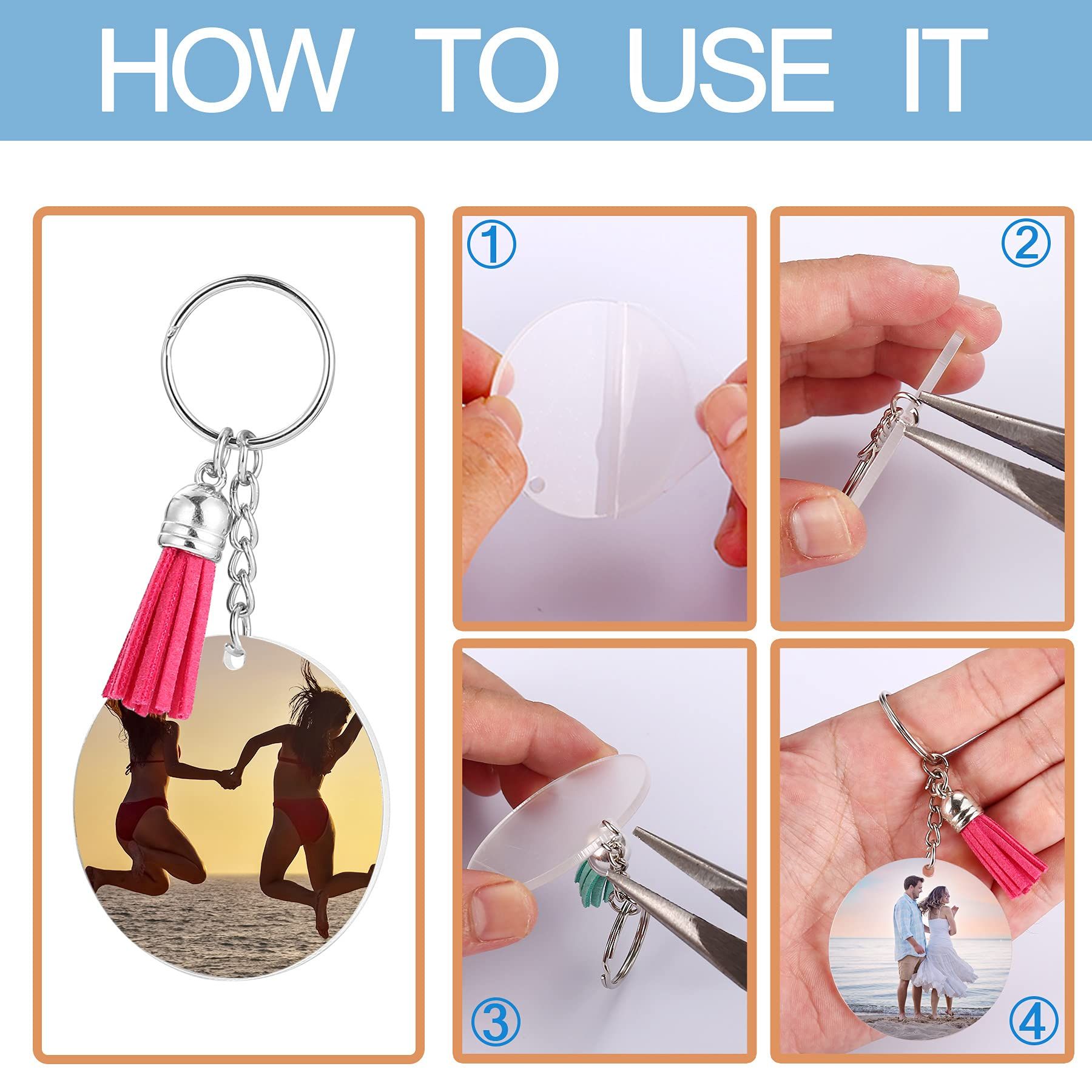 40PCS Acrylic Keychain Blank with Key Rings: Tassels Key Chain for Craft view 5