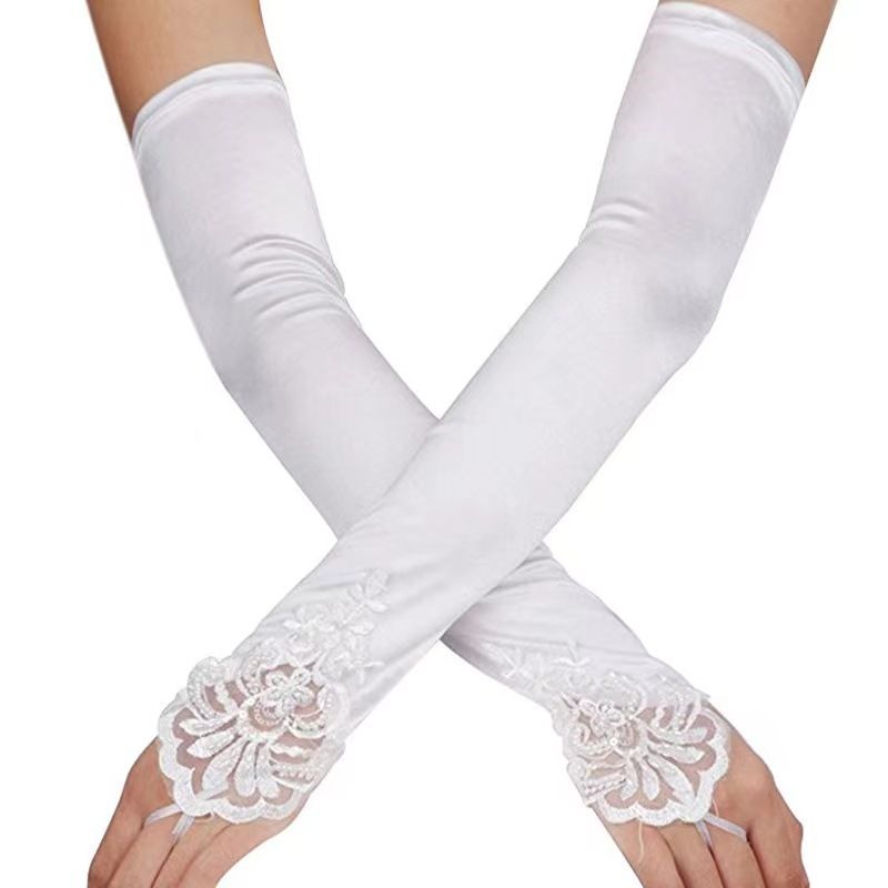 Fingerless Long Gloves Pierced Elbow Length Satin Gloves 19 Inches Stretchy