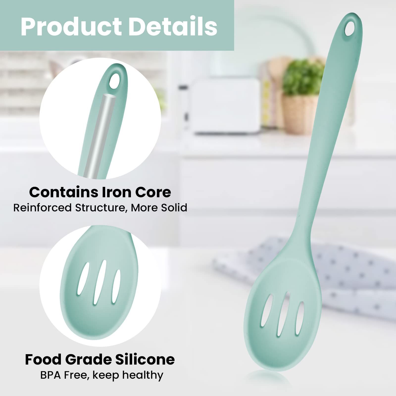 Silicone Slotted Spoon Kitchen Nonstick Serving Rubber Spoon Heat Resistant view 3