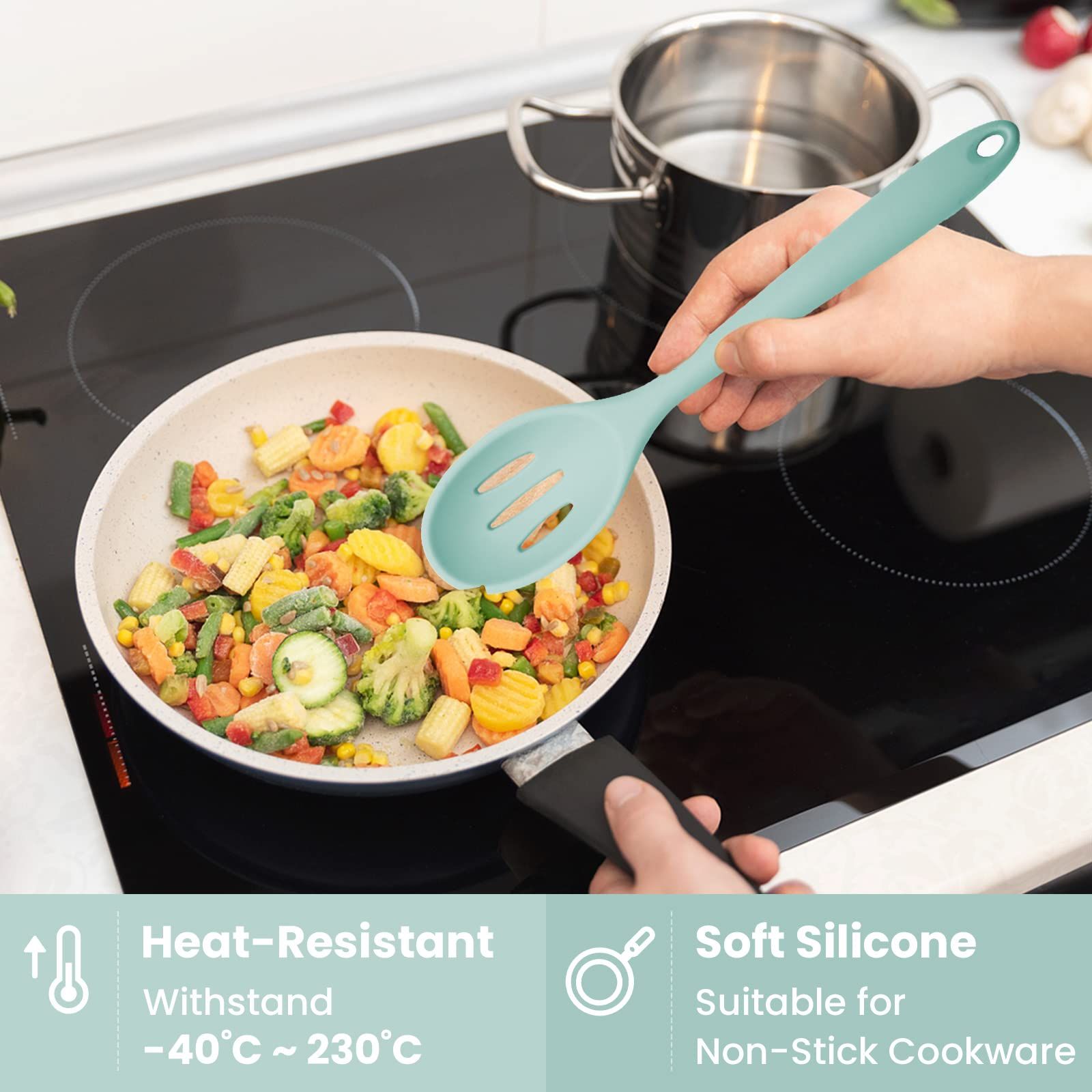 Silicone Slotted Spoon Kitchen Nonstick Serving Rubber Spoon Heat Resistant view 4