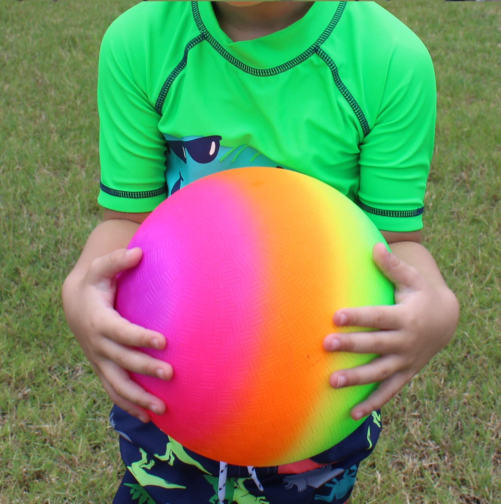 Rubber Playground Balls for Kids Jumbo Size Rainbow Inflatable Backyard Play view 2