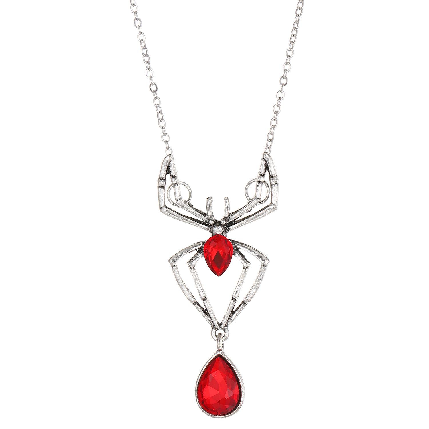 Gothic style red crystal rhinestone spider declaration necklace