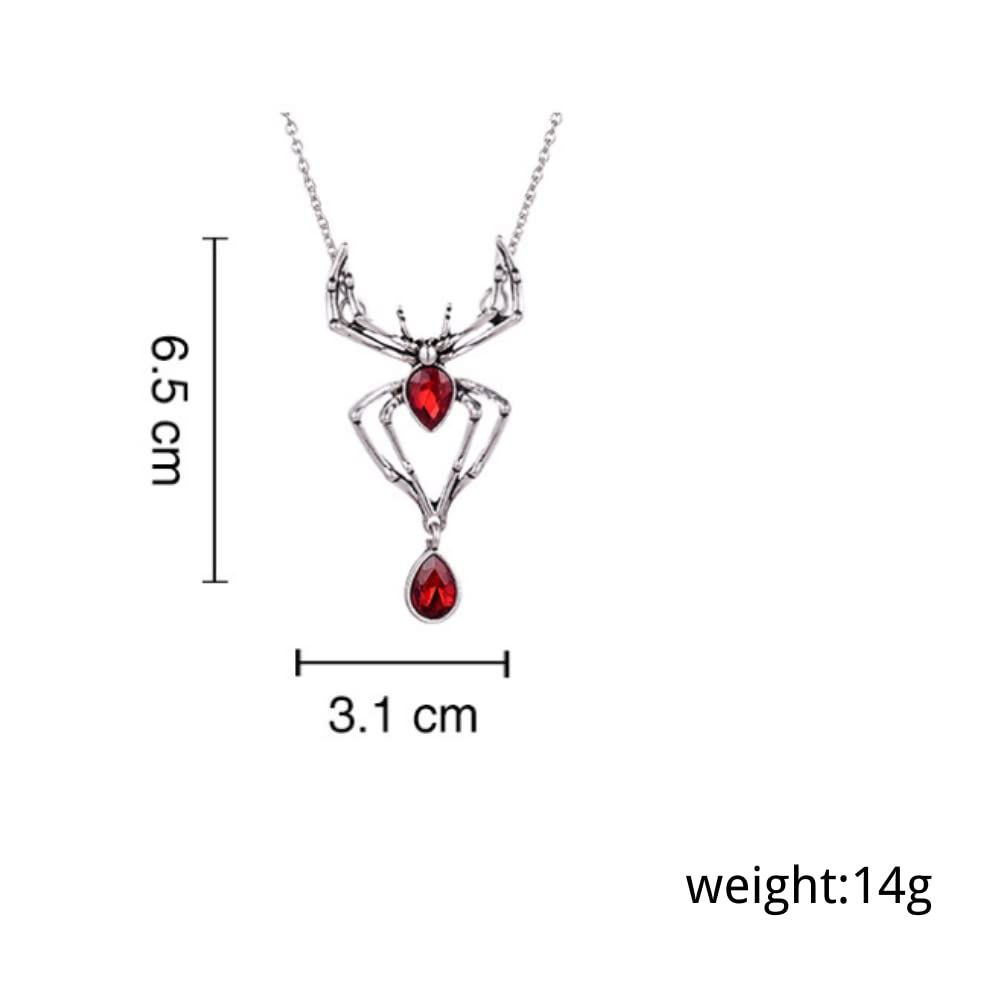 Gothic style red crystal rhinestone spider declaration necklace view 2