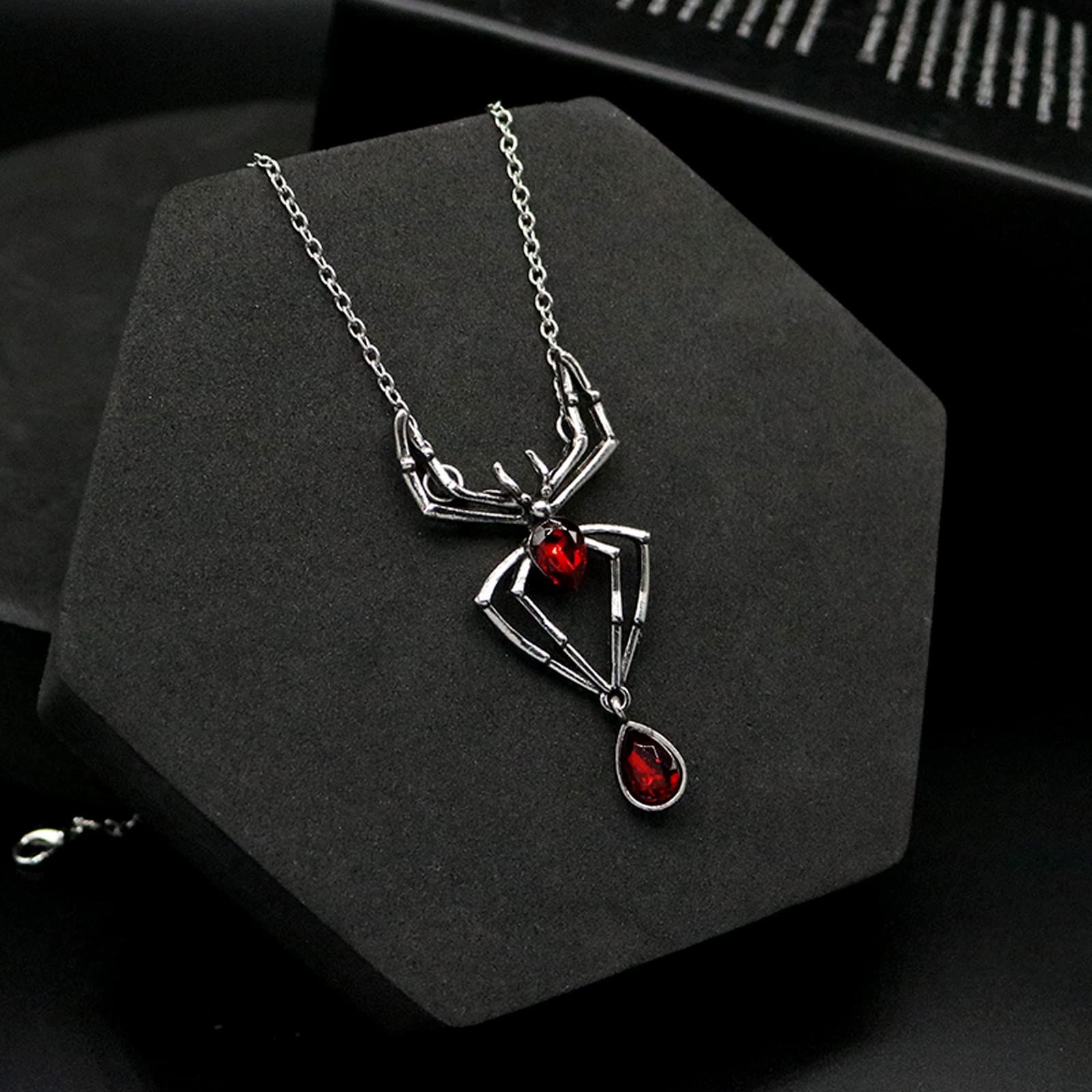 Gothic style red crystal rhinestone spider declaration necklace view 5