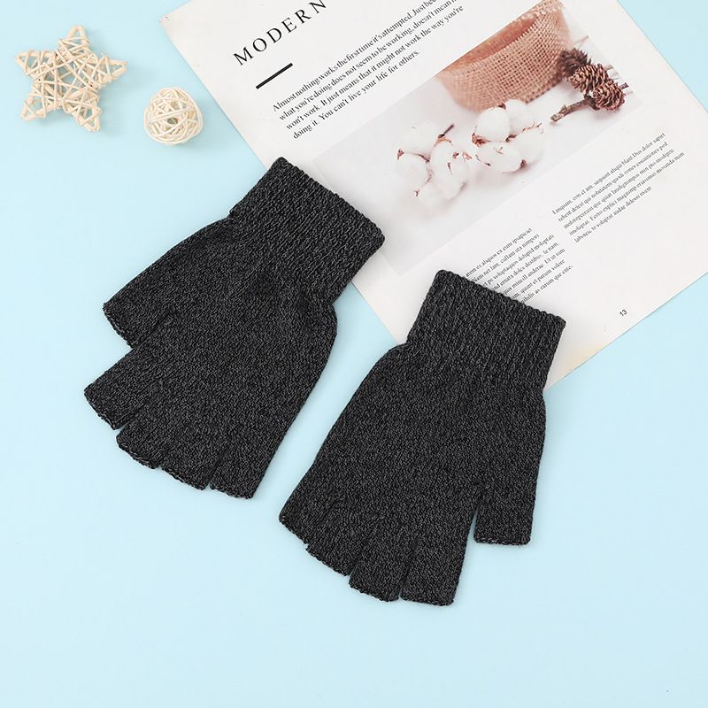 Unisex Half Finger Gloves Winter Stretchy Knit Fingerless Gloves in Common view 2