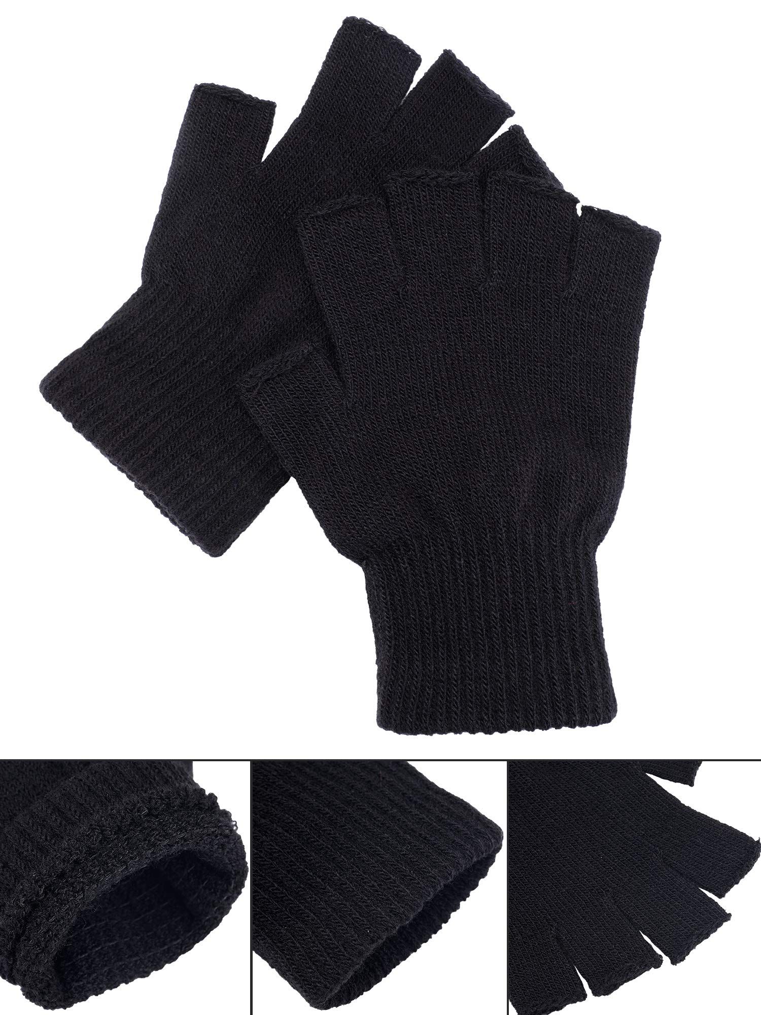 Unisex Half Finger Gloves Winter Stretchy Knit Fingerless Gloves in Common view 3