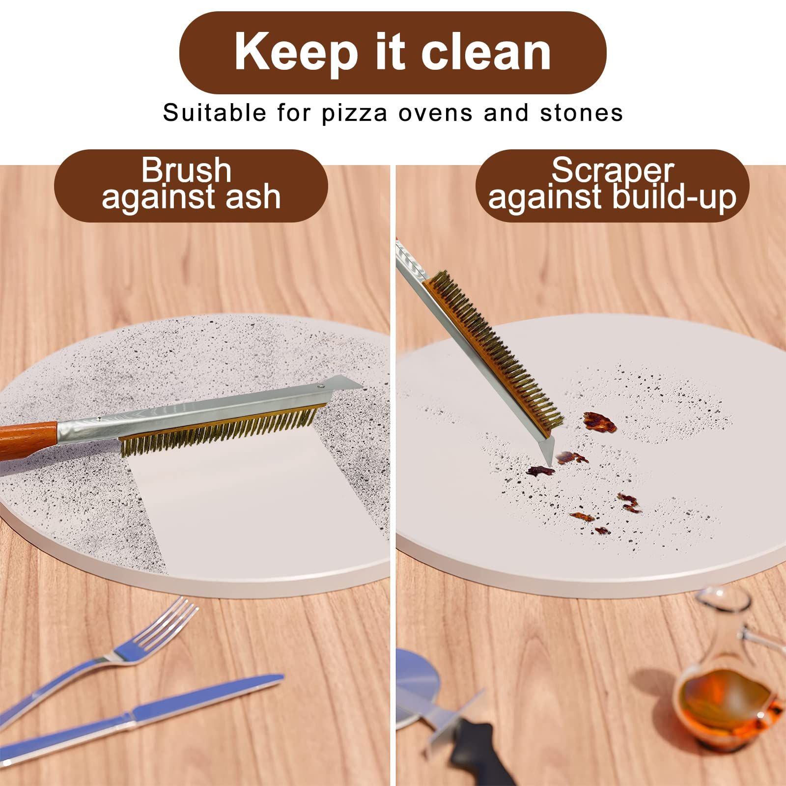 Pizza Oven Brush with Scraper Brass Bristles Pizza Brush for Pizza Oven 53.5cm view 5