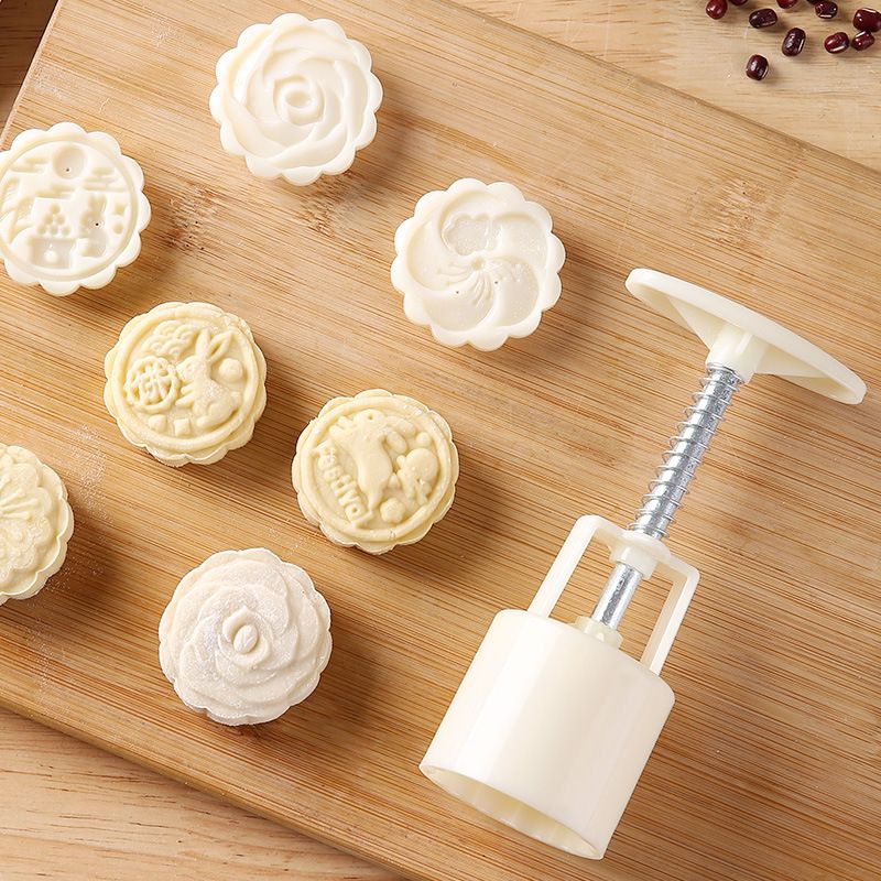 Mooncake Mold with Stamps Flowers Shape Cookie Stamps Hand Press DIY Baking view 4