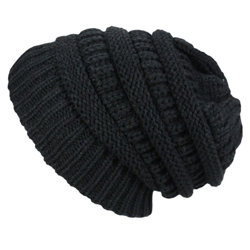 Women's Men's Knitted Hat Thick Fleece Lined Winter Cap Soft Winter Stretch