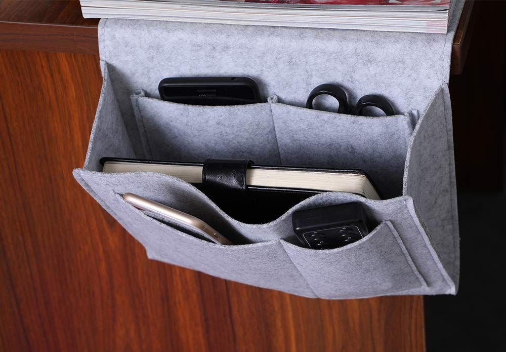 Gray Bedside , Hanging Storage Organizer for Phone, Tablet, Remotes, Magazine view 5