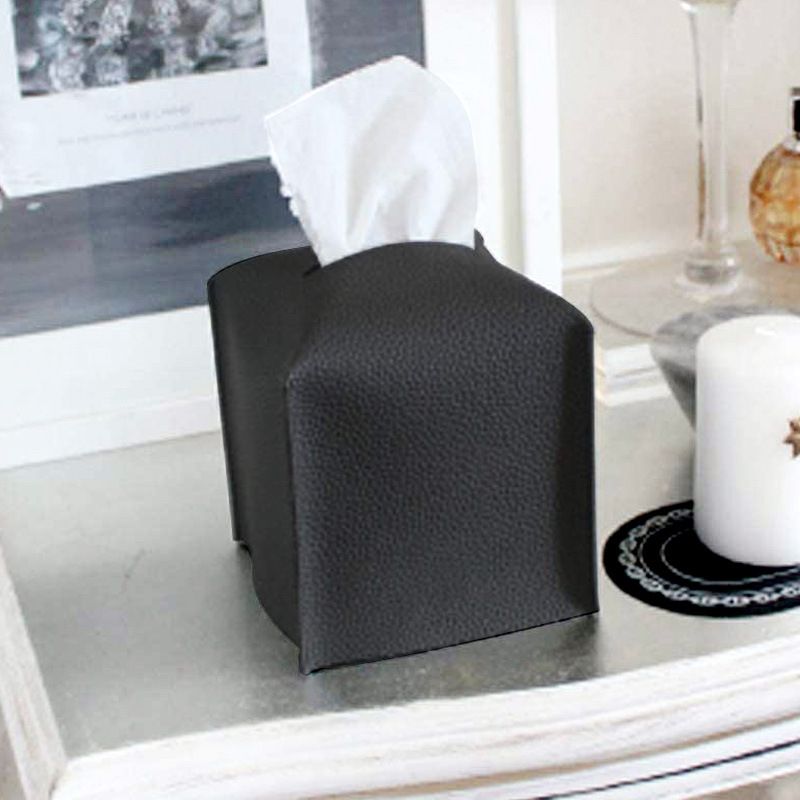Tissue Box Cover, Refined Modern PU Leather Square Holder - Decorative view 5